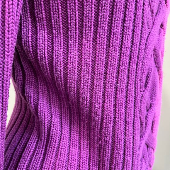 Magaschoni 100% Merino Wool Sweater Cable Knit Fisherman Purple Mock Neck Sz S - Picture 8 of 8